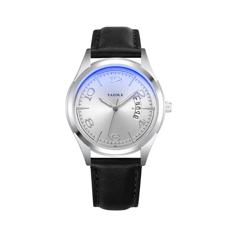 Yazole 515 Kalender Datumvisning Mode Läderrem Herr Casual Dial Lysande Display Kvartsur