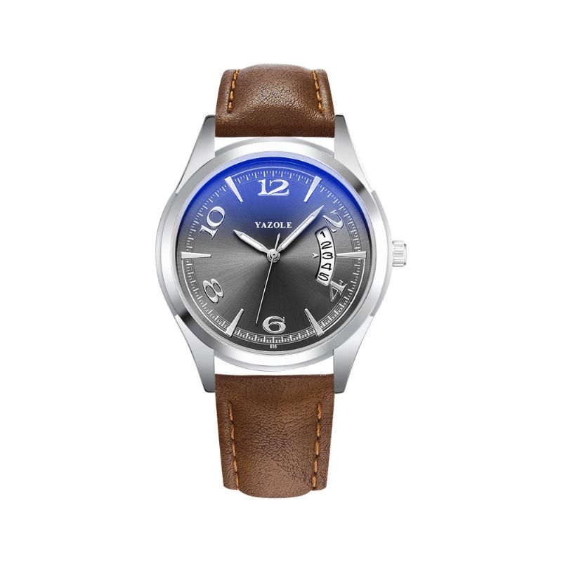 Yazole 515 Kalender Datumvisning Mode Läderrem Herr Casual Dial Lysande Display Kvartsur