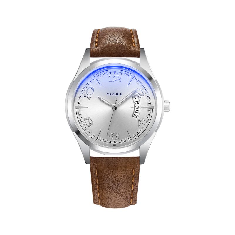 Yazole 515 Kalender Datumvisning Mode Läderrem Herr Casual Dial Lysande Display Kvartsur