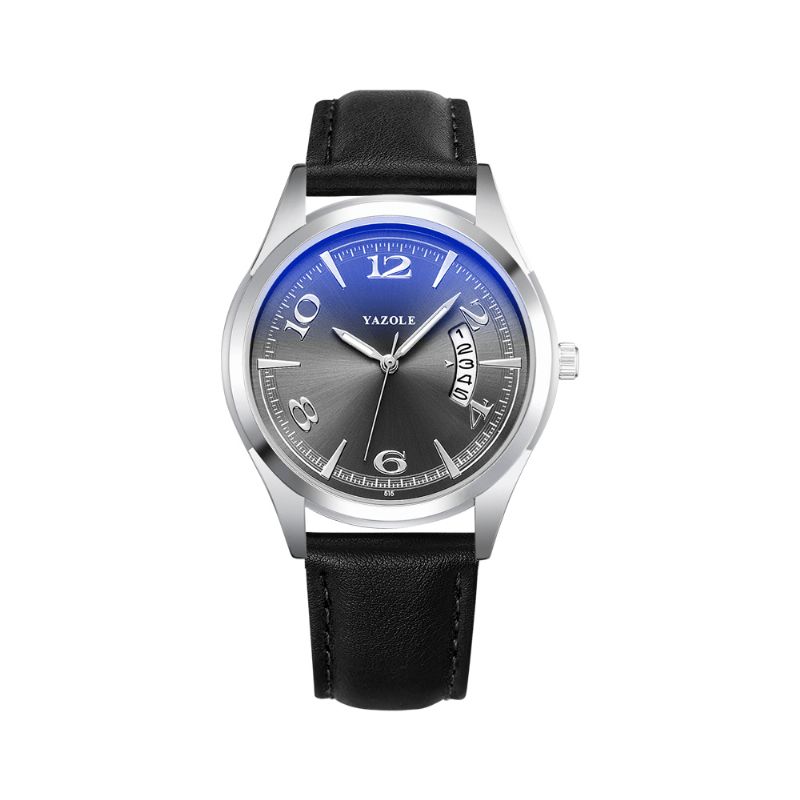 Yazole 515 Kalender Datumvisning Mode Läderrem Herr Casual Dial Lysande Display Kvartsur