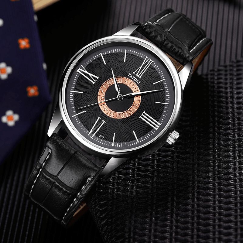 Yazole Business Herr Watch Läder Band Constellation Icons Vattentät Kvartsur