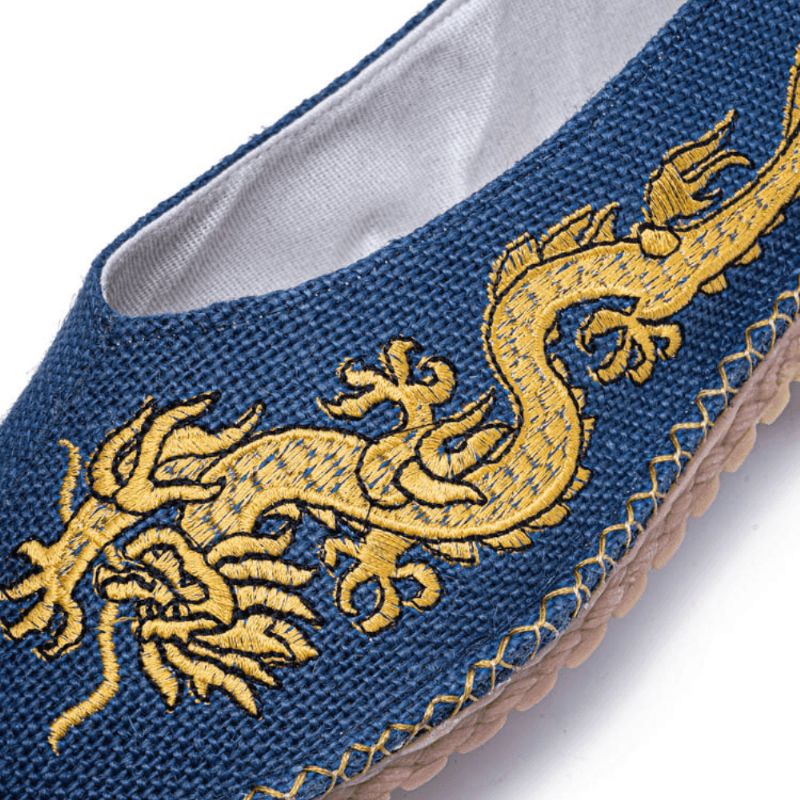 Män Andas Halkfria Gamla Peking Dragon Broderi Bekväma Casual Linneskor