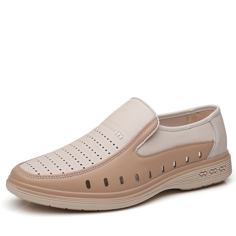 Män Kohud Ihålig Andas Mjuk Botten Slip On Casual Läderskor