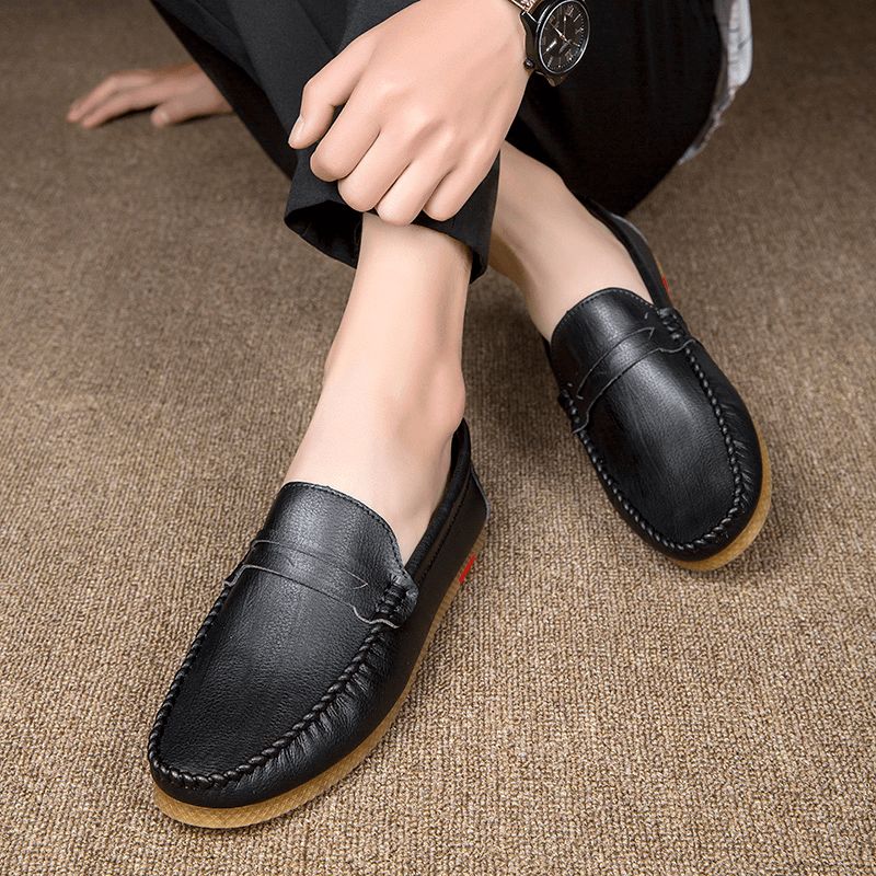 Män Microfiber Andas Bekväma Botten Slip On Driving Loafers Casual Läderskor