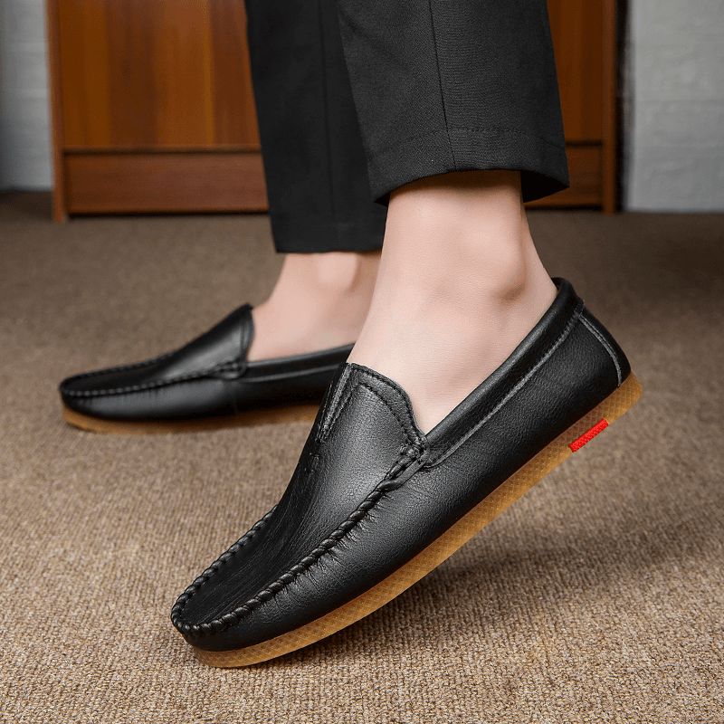 Män Mikrofiber Andas Bekväm Bottom Slip On Driving Casual Leather Loafers Skor