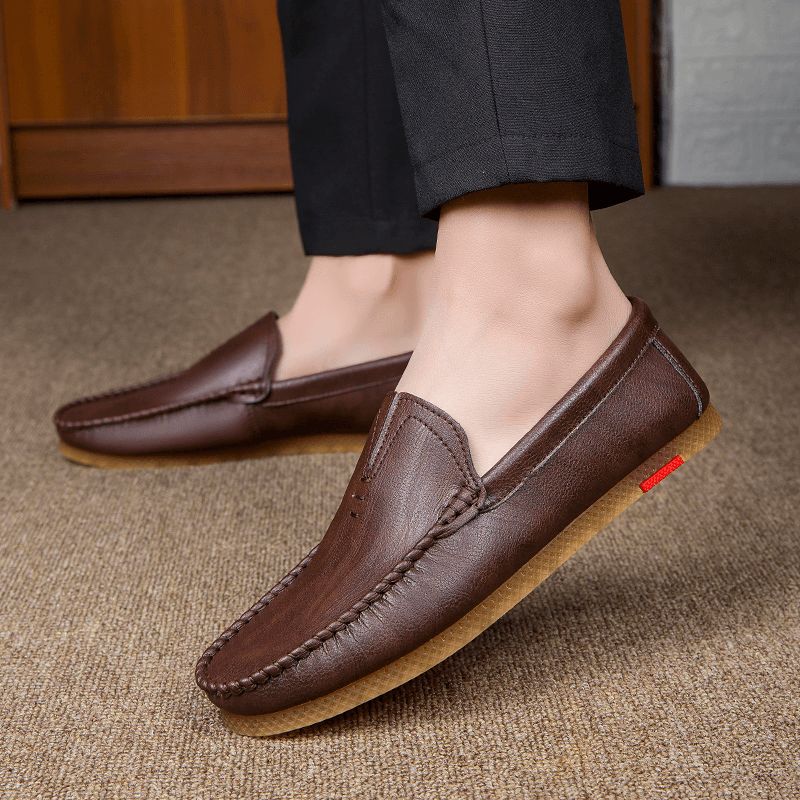 Män Mikrofiber Andas Bekväm Bottom Slip On Driving Casual Leather Loafers Skor