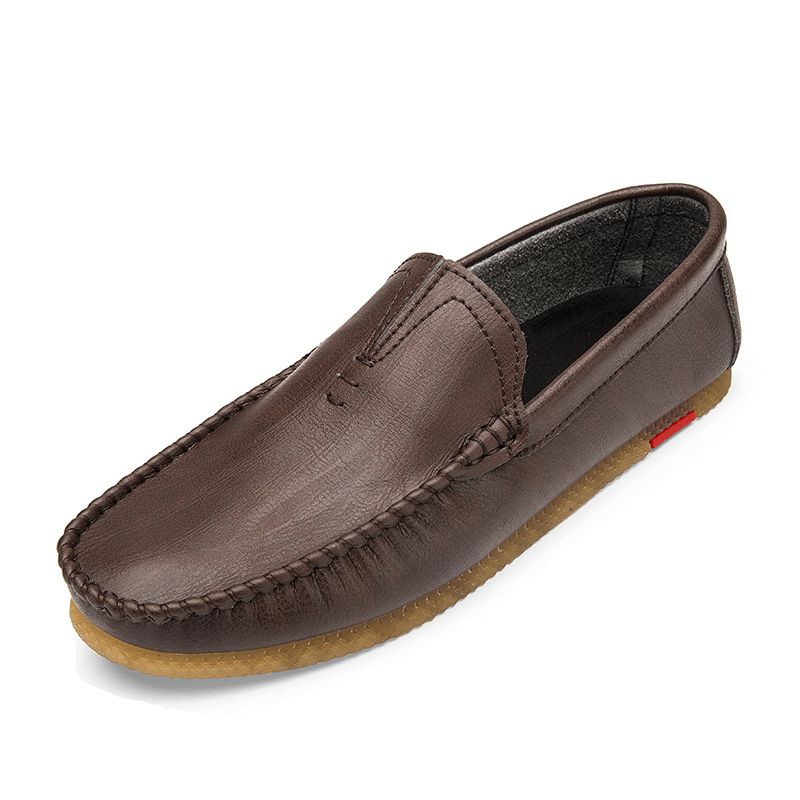 Män Mikrofiber Andas Bekväm Bottom Slip On Driving Casual Leather Loafers Skor