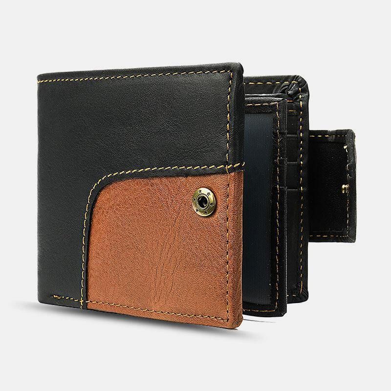 Herr Äkta Läder Bifold Rfid Anti-Stöld Multi-Card Slot Retro Casual Korthållare Myntplånbok