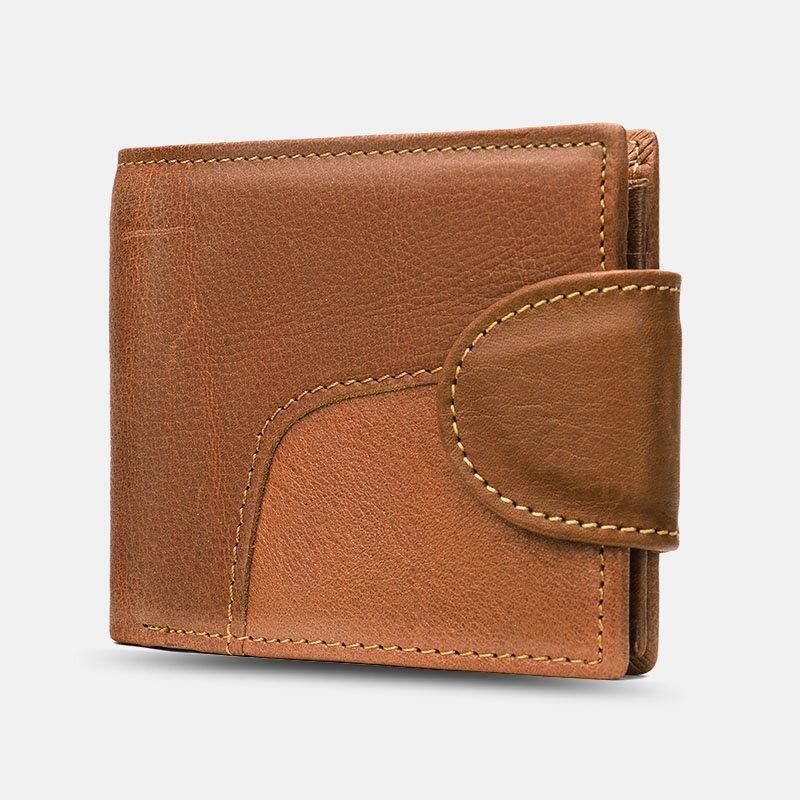 Herr Äkta Läder Bifold Rfid Anti-Stöld Multi-Card Slot Retro Casual Korthållare Myntplånbok