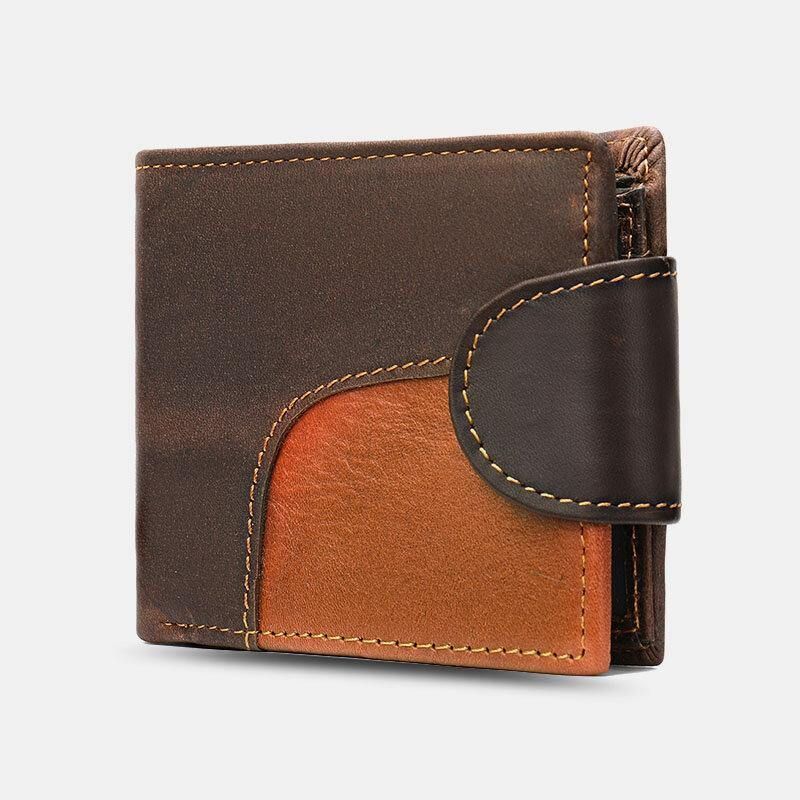 Herr Äkta Läder Bifold Rfid Anti-Stöld Multi-Card Slot Retro Casual Korthållare Myntplånbok