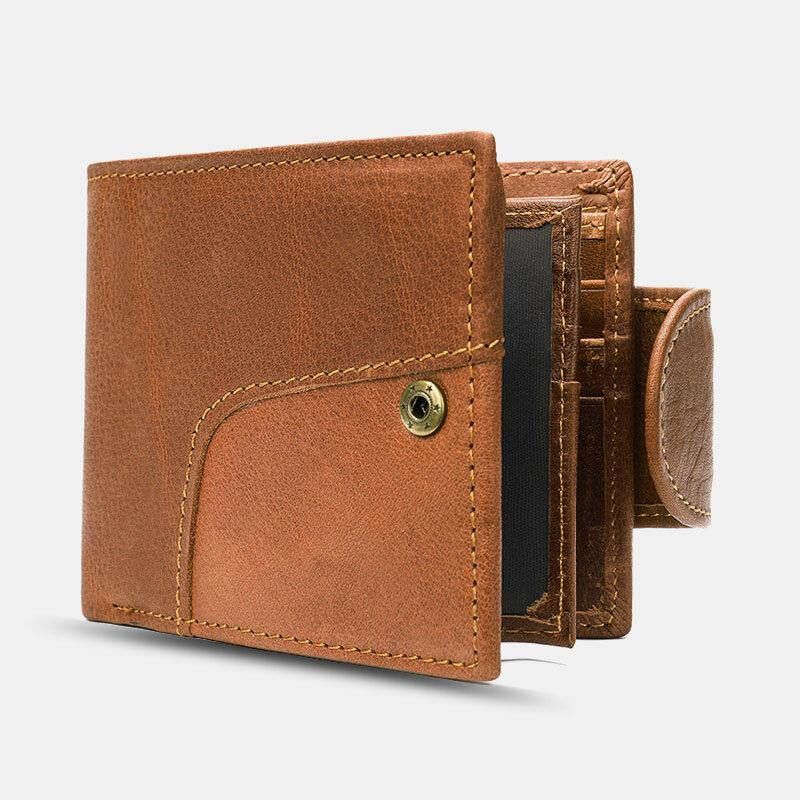 Herr Äkta Läder Bifold Rfid Anti-Stöld Multi-Card Slot Retro Casual Korthållare Myntplånbok