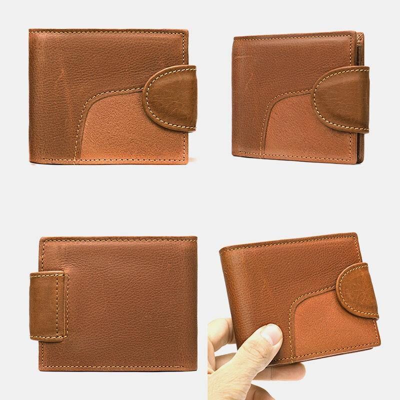 Herr Äkta Läder Bifold Rfid Anti-Stöld Multi-Card Slot Retro Casual Korthållare Myntplånbok