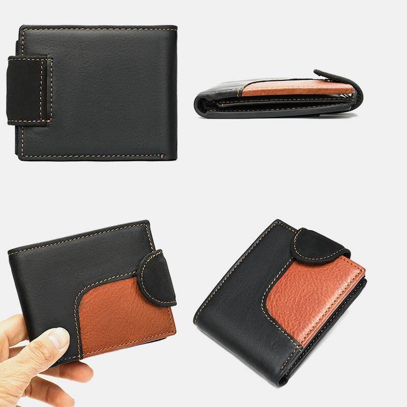 Herr Äkta Läder Bifold Rfid Anti-Stöld Multi-Card Slot Retro Casual Korthållare Myntplånbok