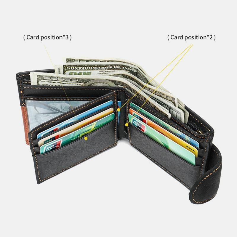 Herr Äkta Läder Bifold Rfid Anti-Stöld Multi-Card Slot Retro Casual Korthållare Myntplånbok