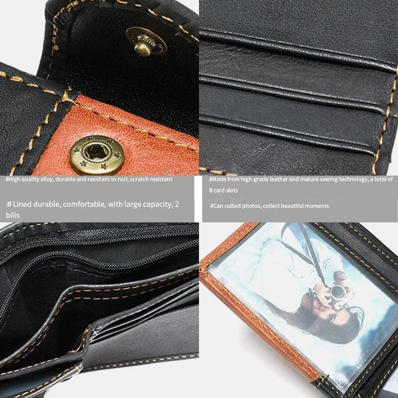 Herr Äkta Läder Bifold Rfid Anti-Stöld Multi-Card Slot Retro Casual Korthållare Myntplånbok