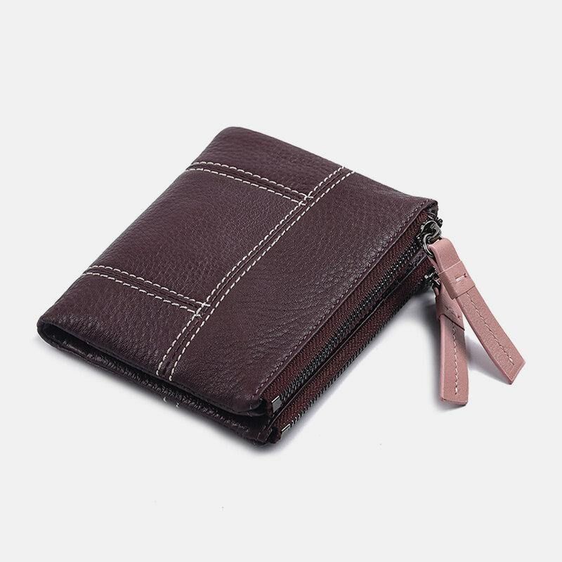 Kvinnor Äkta Läder Bifold Hasp Dragkedja Kort Multi-Card Slots Myntväska Pengar Clip Plånbok