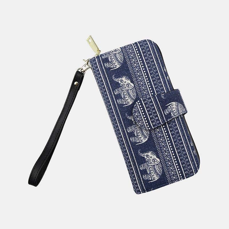 Kvinnor Canvas Bohemian Style Printing Long Clutch Plånbok