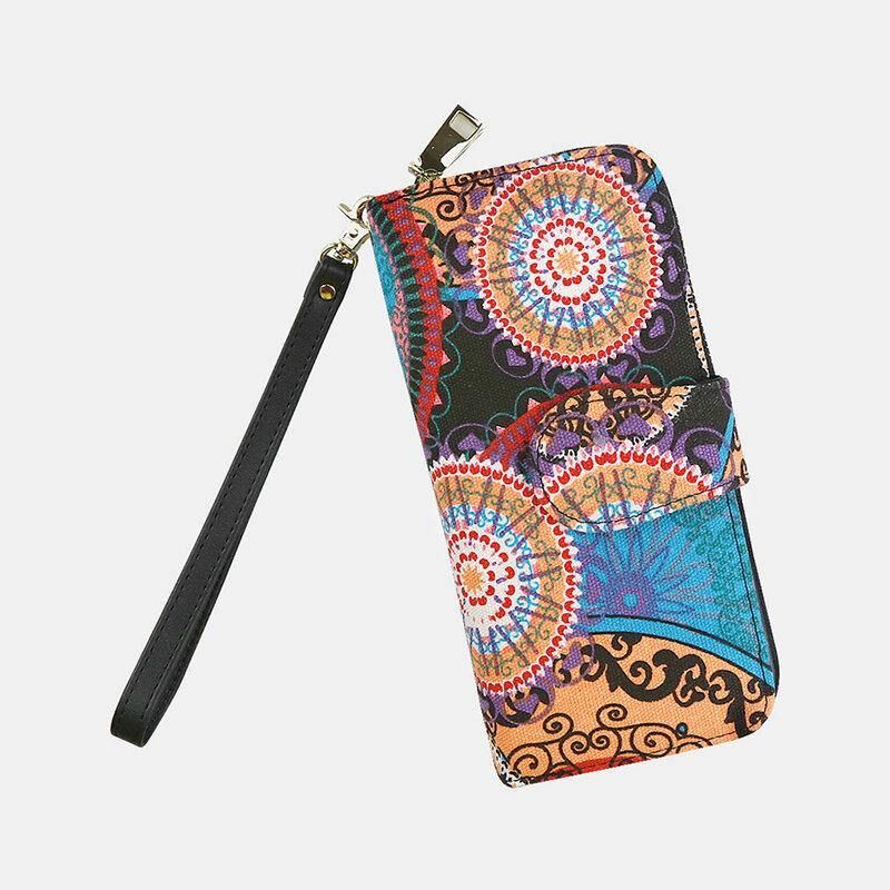 Kvinnor Canvas Bohemian Style Printing Long Clutch Plånbok