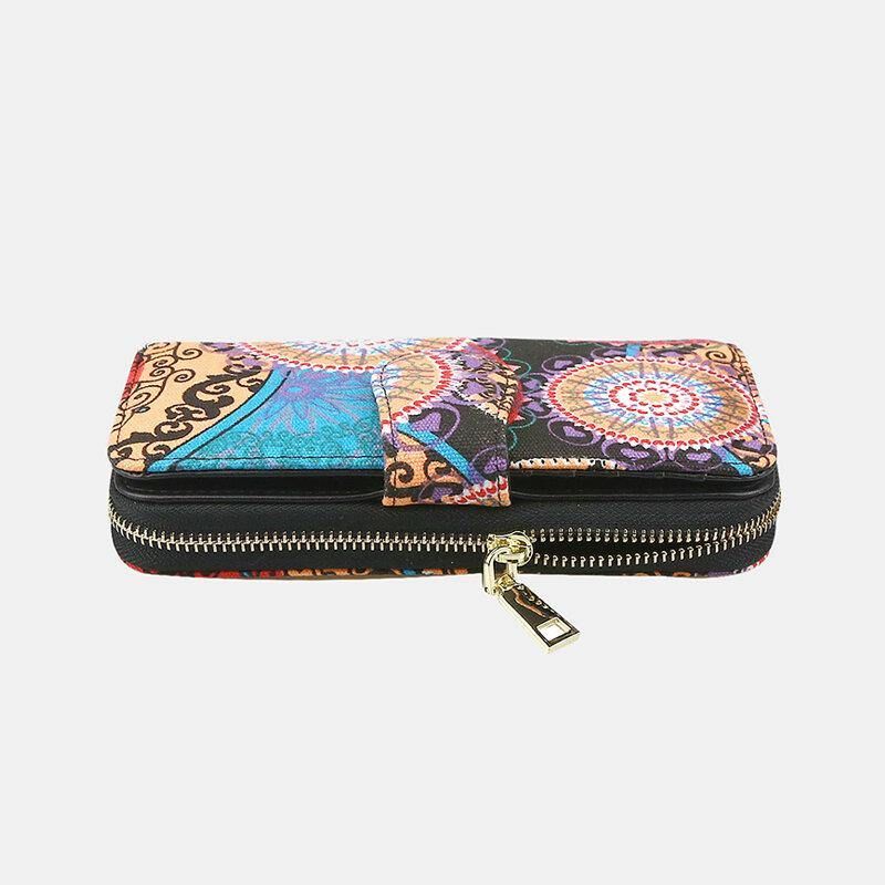 Kvinnor Canvas Bohemian Style Printing Long Clutch Plånbok