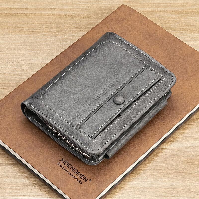 Män Faux Leather Retro Business Trifold Multi-Slot Card Holder Plånbok