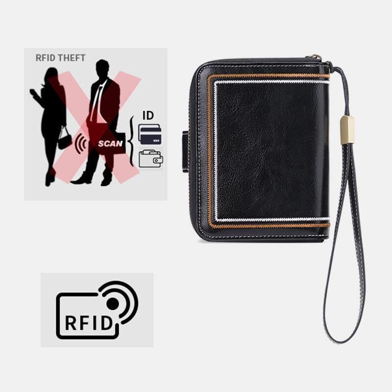 Unisex Äkta Läder Rfid Blockerande Stöldskyddsorgan Form Multi-Slot Main Pocket Card Väska Korthållare Plånbok