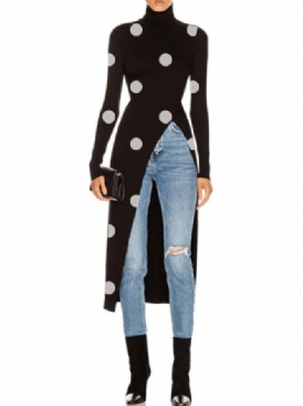 Fall Elegant Enkel High Stretch Mellanvikt Polka Dots Top