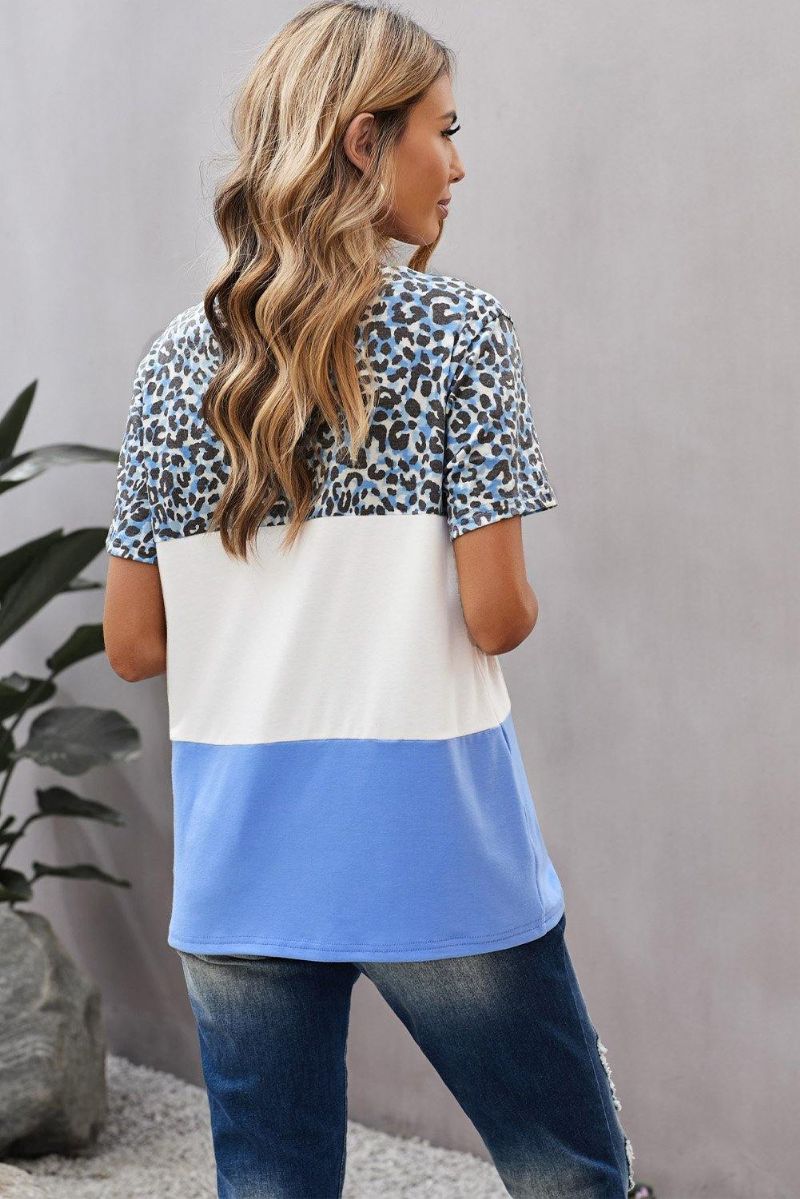 Leopard Print Patchwork Color Block Top