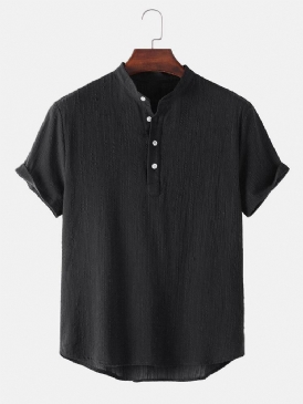 Herr Basic Enfärgad Linne Kortärmad Henley Shirt