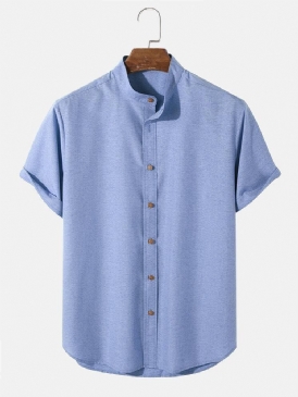 Herr Casual Enfärgade Grandad Collar Button Up-Skjortor