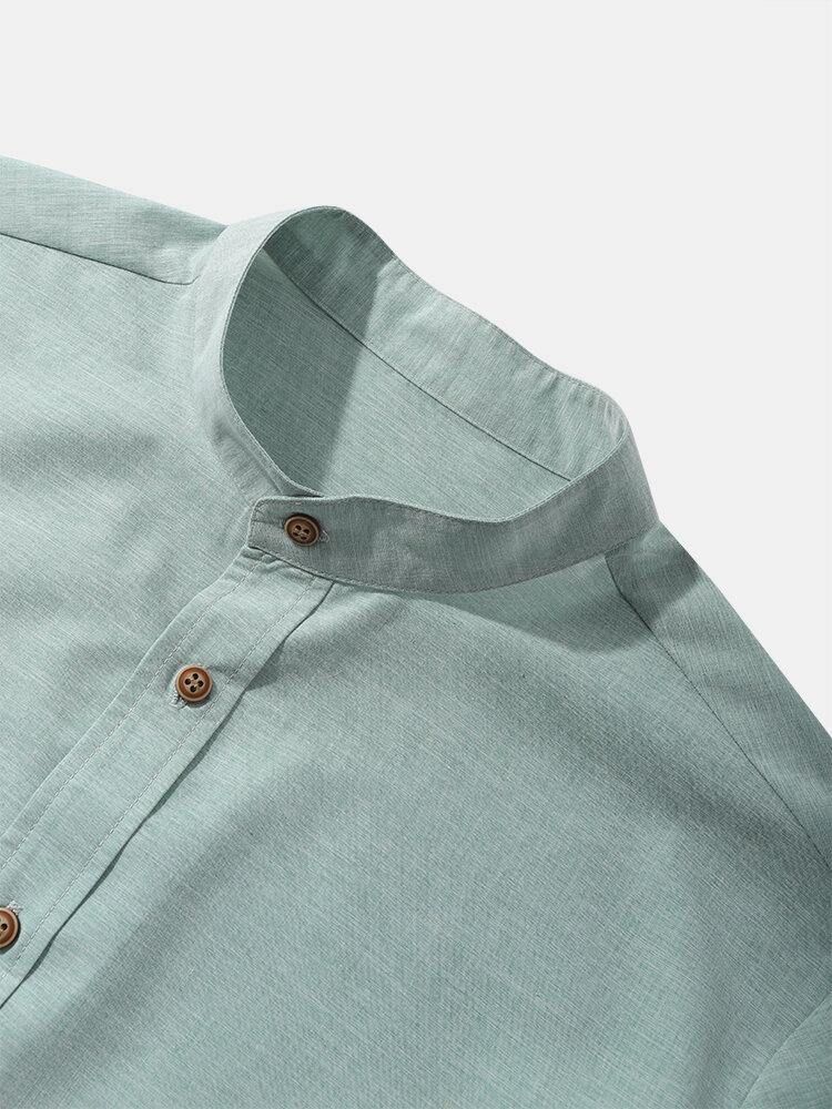 Herr Casual Enfärgade Grandad Collar Button Up-Skjortor