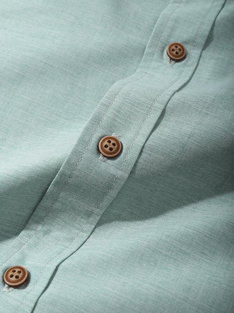 Herr Casual Enfärgade Grandad Collar Button Up-Skjortor