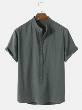 Herr Enfärgad Basic Style Solid 100 % Bomull Kortärmad Henley Shirt