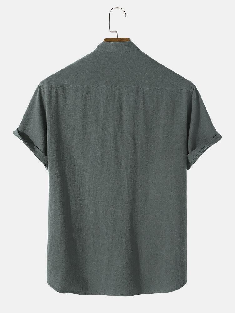 Herr Enfärgad Basic Style Solid 100 % Bomull Kortärmad Henley Shirt