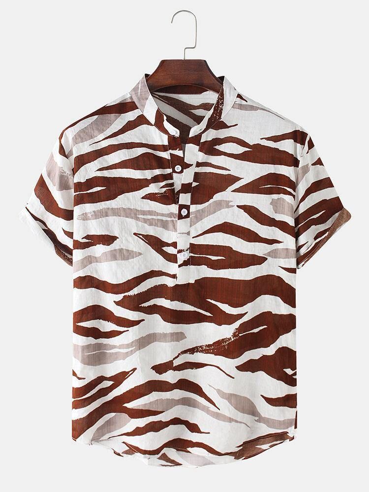 Tigermönster För Män Print Henley Collar Kortärmade Skjortor