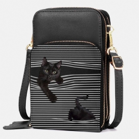 Dam Konstläder Casual Söt Svart Katt Och Ränder Med Justerbar Axelväska Crossbody-Väska