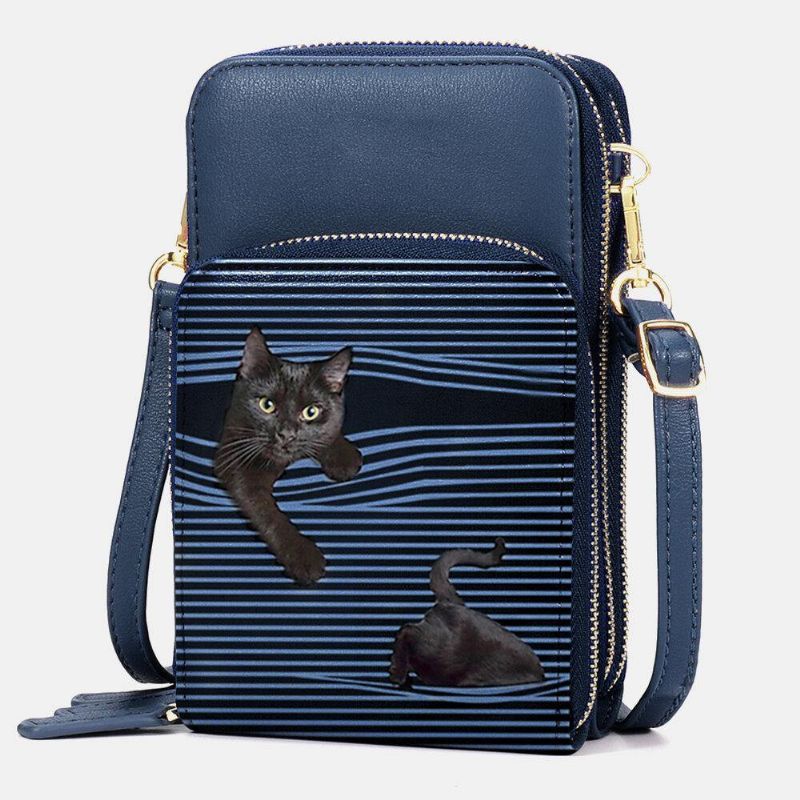 Dam Konstläder Casual Söt Svart Katt Och Ränder Med Justerbar Axelväska Crossbody-Väska