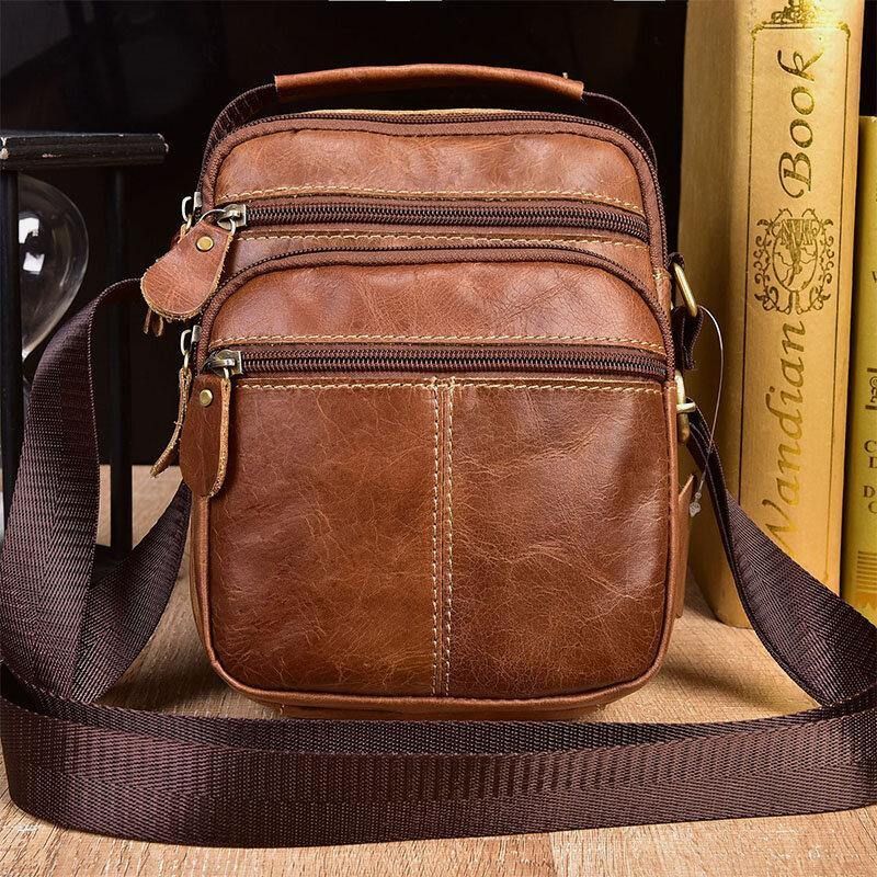 Herr Äkta Läder Multi-Pocket Vintage 6.3 Tums Telefonväska Crossbody-Väskor Axelväska Handväska