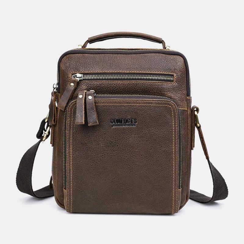 Herr Äkta Läder Multifunktion Multi-Pocket Vintage Portföljer Messenger Bag Crossbody Bag Handväska