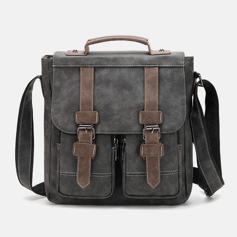 Herr Pu-Läder Flerfickor Vintage Casual Vattentät Crossbody-Väskor Som Andas Axelväskor