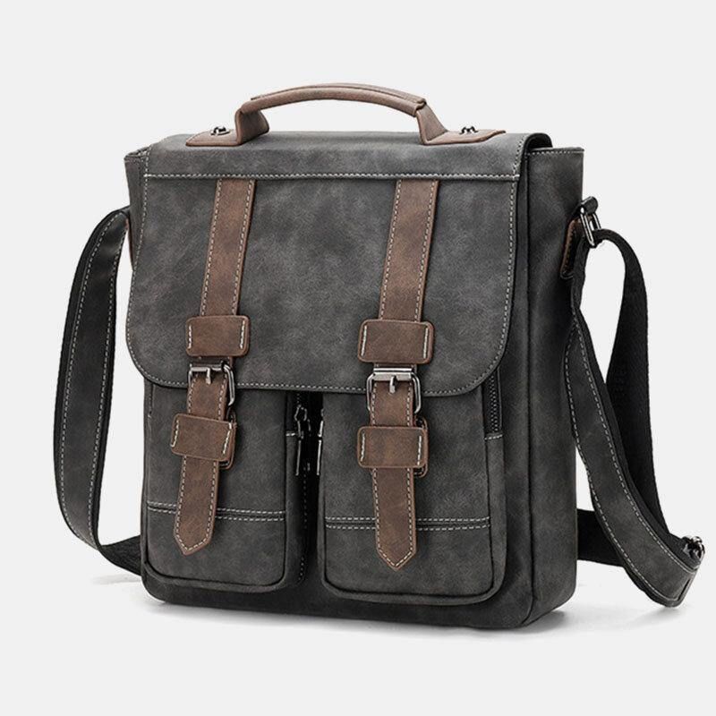 Herr Pu-Läder Flerfickor Vintage Casual Vattentät Crossbody-Väskor Som Andas Axelväskor