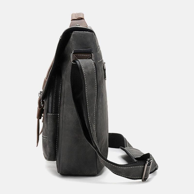 Herr Pu-Läder Flerfickor Vintage Casual Vattentät Crossbody-Väskor Som Andas Axelväskor