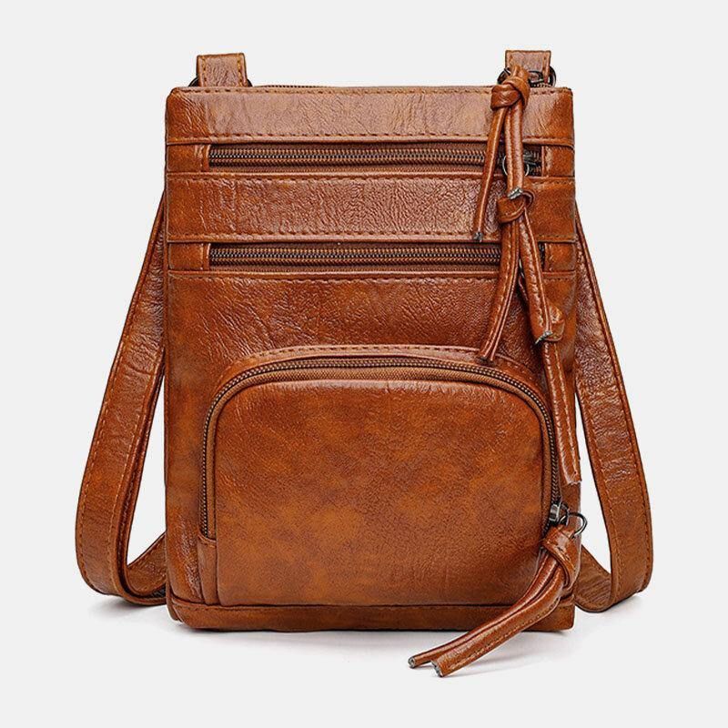 Kvinna Konstläder Retro Enkel Mjuk 6.3 Tums Telefonväska Med Flera Fickor Axelväska Crossbody-Väska