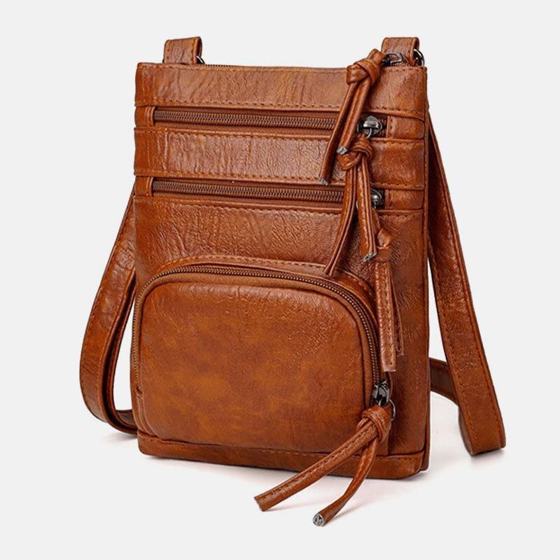 Kvinna Konstläder Retro Enkel Mjuk 6.3 Tums Telefonväska Med Flera Fickor Axelväska Crossbody-Väska