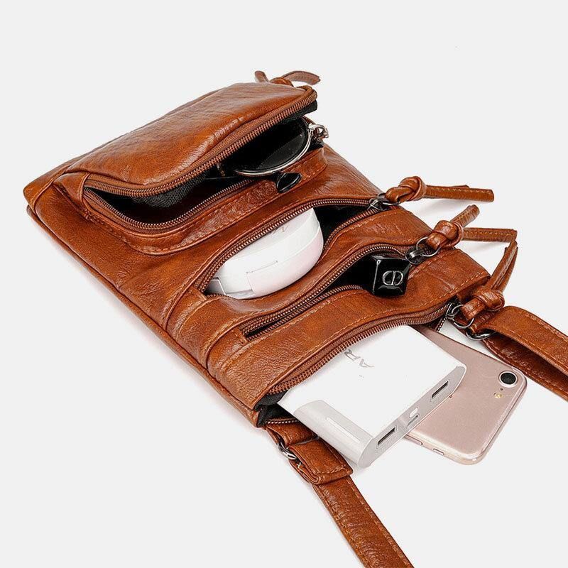 Kvinna Konstläder Retro Enkel Mjuk 6.3 Tums Telefonväska Med Flera Fickor Axelväska Crossbody-Väska