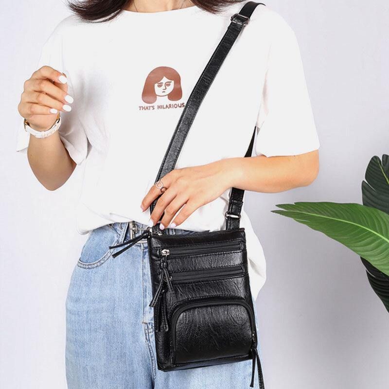 Kvinna Konstläder Retro Enkel Mjuk 6.3 Tums Telefonväska Med Flera Fickor Axelväska Crossbody-Väska