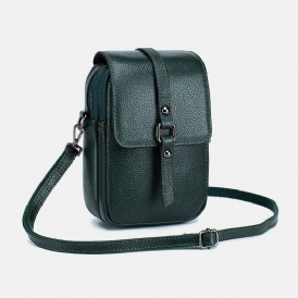 Kvinnor Äkta Läder Casual Retro Flerlagers Hörlurshål 6.5 Tums Telefonväska Crossbody-Väska