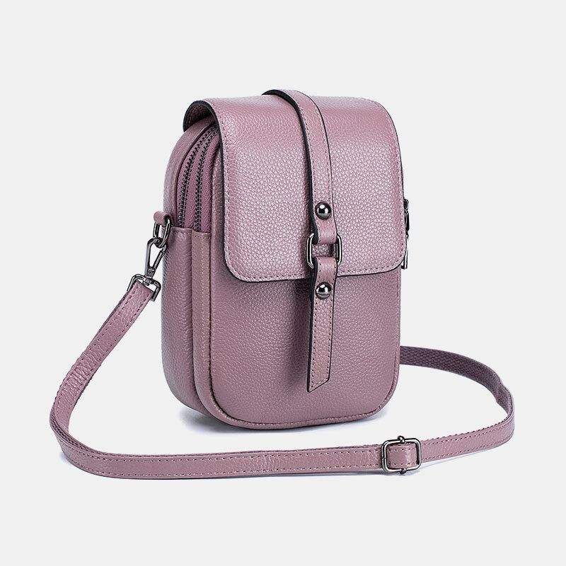 Kvinnor Äkta Läder Casual Retro Flerlagers Hörlurshål 6.5 Tums Telefonväska Crossbody-Väska