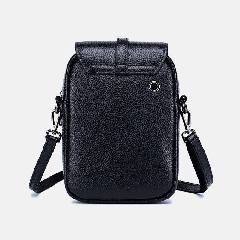 Kvinnor Äkta Läder Casual Retro Flerlagers Hörlurshål 6.5 Tums Telefonväska Crossbody-Väska