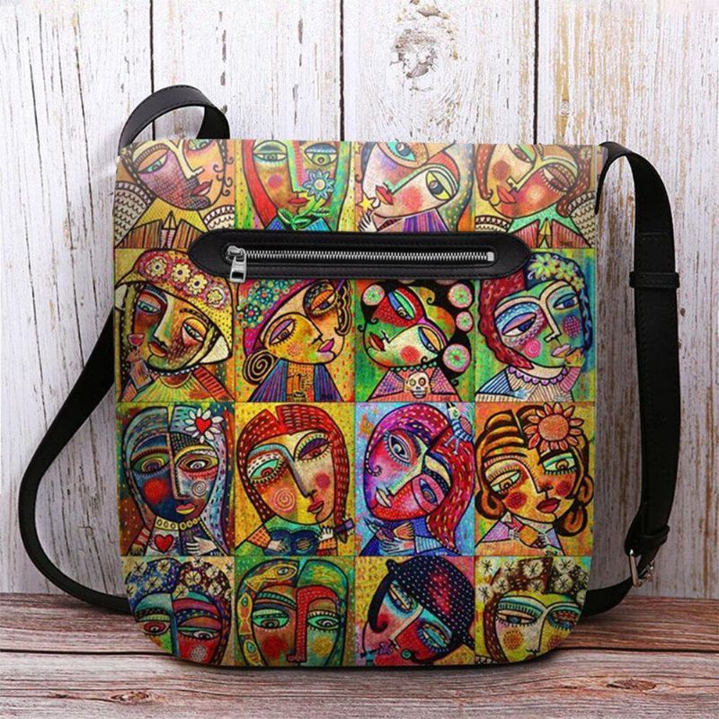 Kvinnor Filt Flerfärgad Tecknad Figur Print Crossbody Bag Axelväska