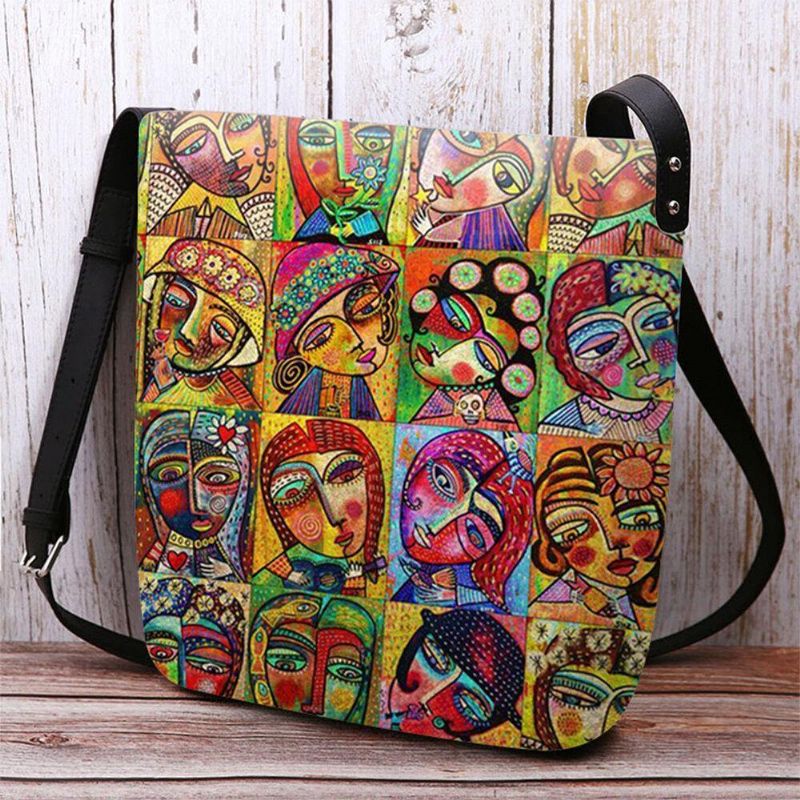 Kvinnor Filt Flerfärgad Tecknad Figur Print Crossbody Bag Axelväska